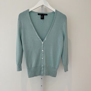 YANSI FUGEL AQUA MINT KNIT SEQUIN CARDIGAN SMALL